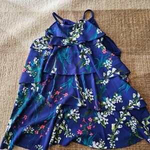 Cute spring spaghetti strap top - blue ruffles - Petite Large